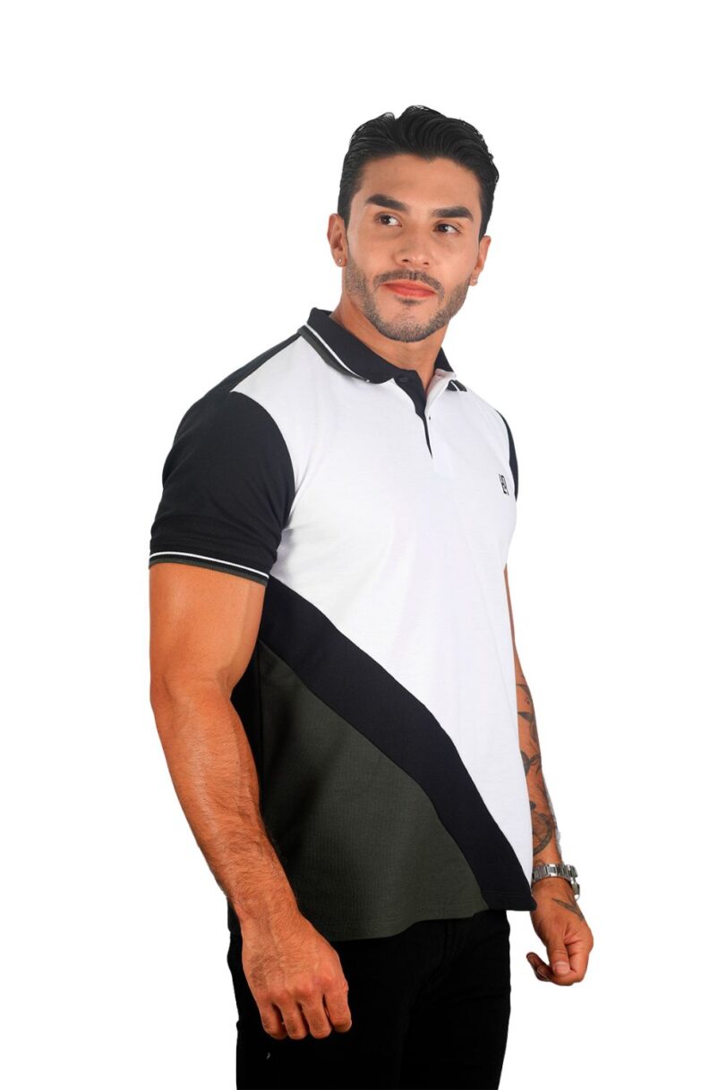 camiseta tipo polo blanco/negro/militar 076a - Image 3