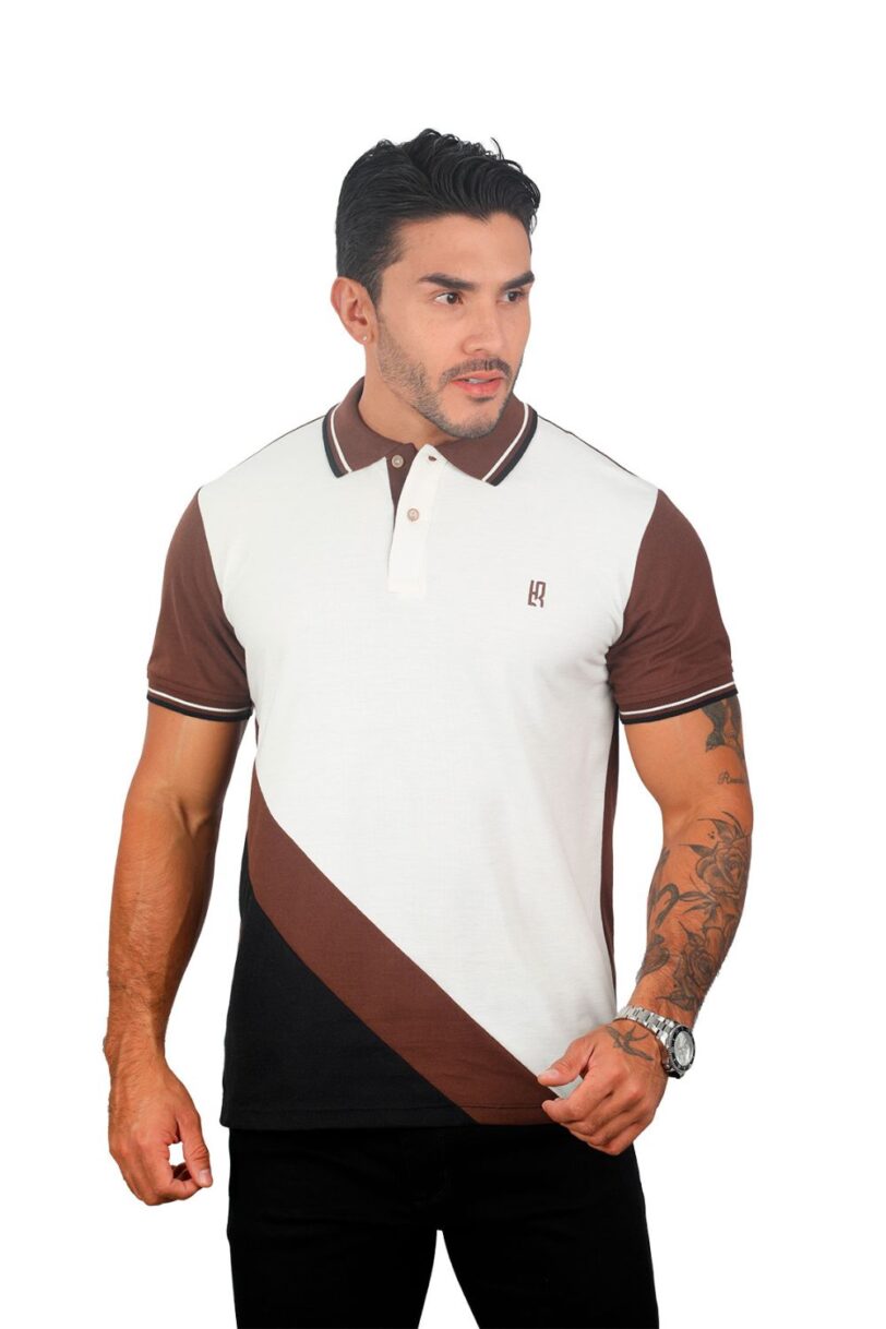 camiseta tipo polo marfil/cafe/negro 076C - Image 2