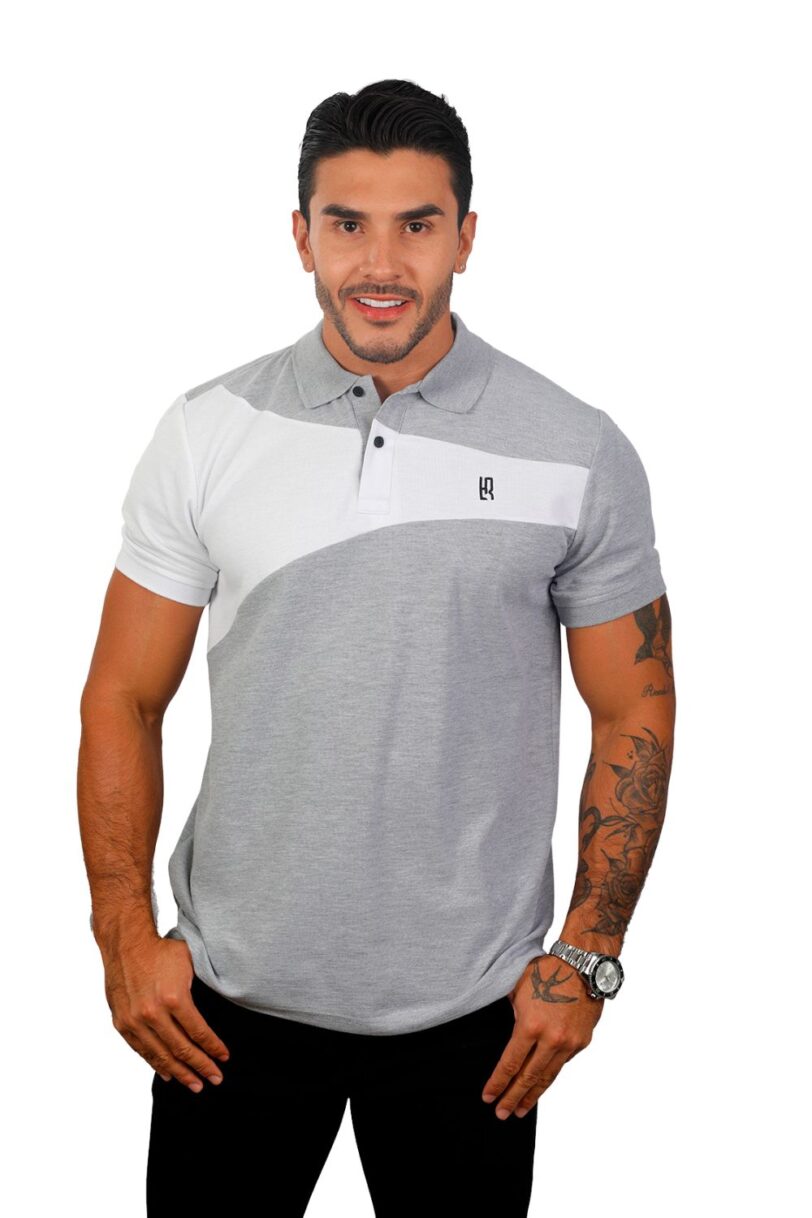 camiseta tipo polo jaspe/blanco 077d - Image 3