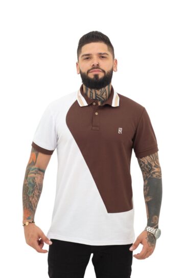 camiseta tipo polo blanco/cafe 069d