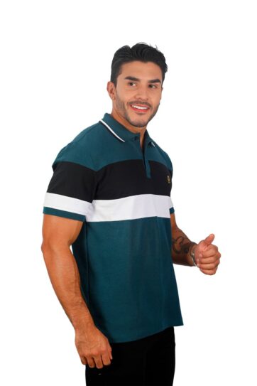 camiseta tipo polo petroleo/negro/blanco 074c