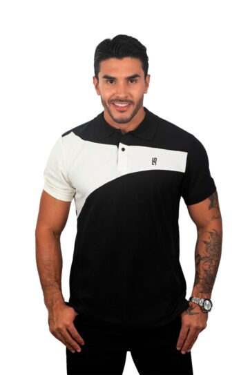 camiseta tipo polo negro /marfil 077a
