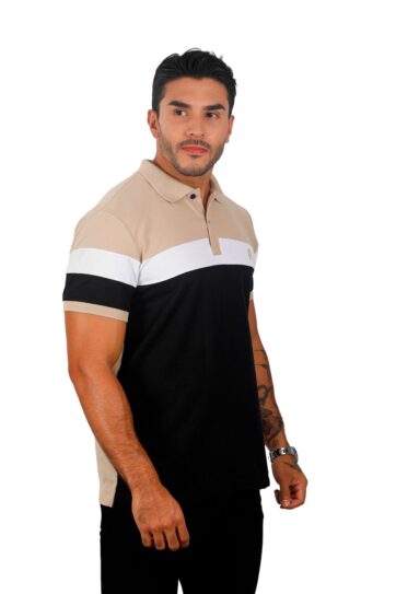 camiseta tipo polo caqui/blanco/negro 007h