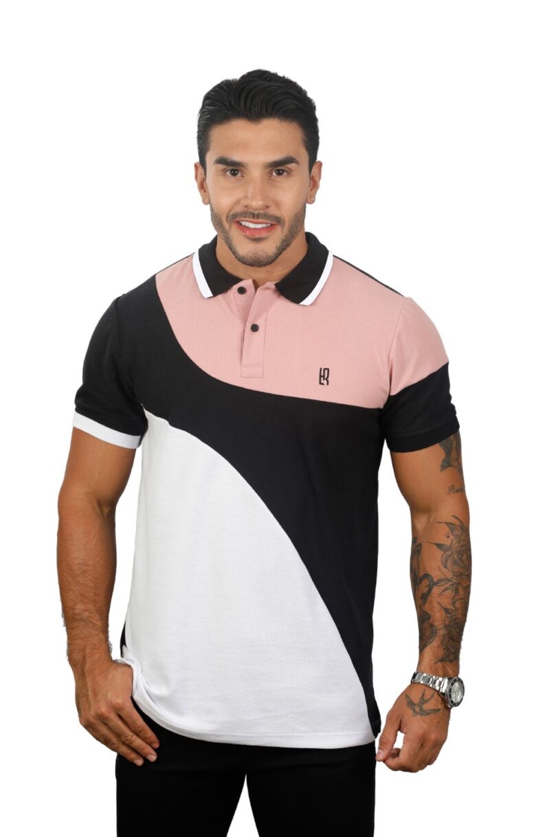 camiseta tipo polo guayaba/negro/blanco 079D - Image 2