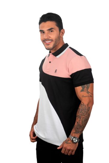 camiseta tipo polo guayaba/negro/blanco 079D