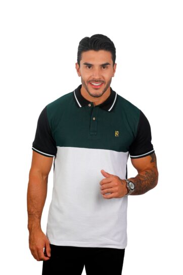 camiseta tipo polo botella/negro/blanco 080d