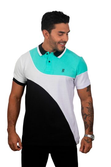 camiseta tipo polo menta/blanco/negro 079b
