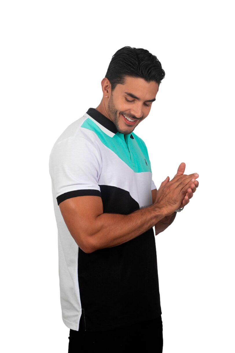 camiseta tipo polo menta/blanco/negro 079b - Image 2