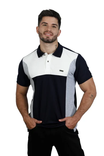 Camiseta tipo polo  marfil/azul/osc/jaspe 081c
