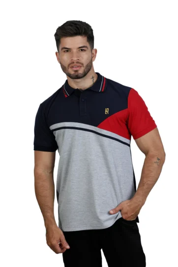 Camiseta tipo polo  azul/osc/rojo/jaspe 075d