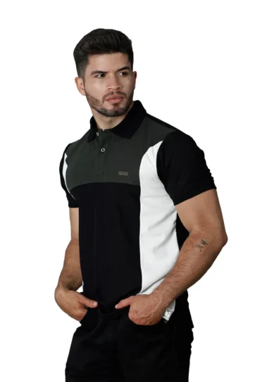 Polo combinada militar/negro/marfil 081a