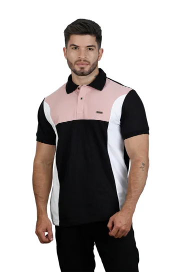 Camiseta tipo polo  guayaba/negro/blanco 081b