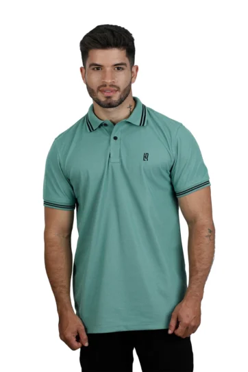 Camiseta tipo polo  verde olivo 001z