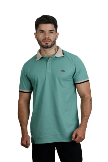 Camiseta tipo polo  VERDE/OLIVO/JACQUARD 001IA