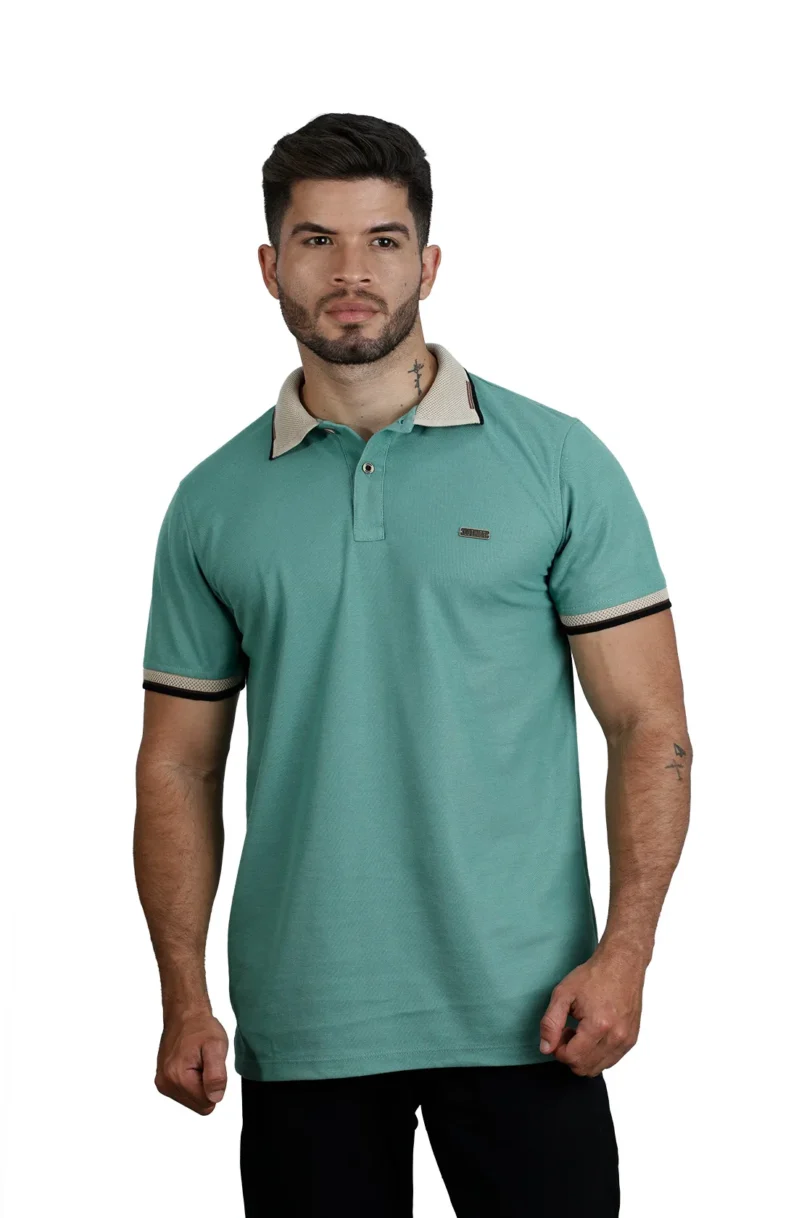 Camiseta tipo polo  VERDE/OLIVO/JACQUARD 001IA