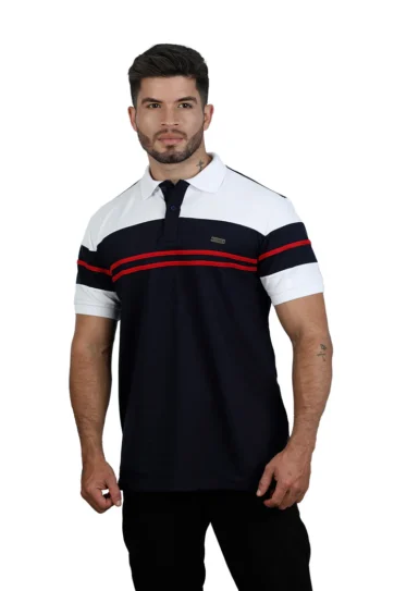 Camiseta tipo polo azul osc blanco rojo 082b