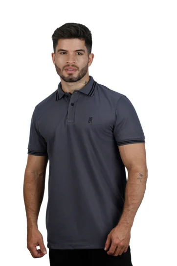 Camiseta tipo polo gris oscuro 001x