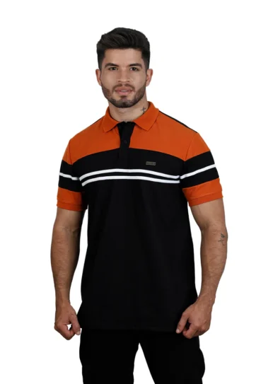Camiseta tipo polo negro terracota blanco 082A