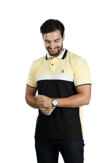 Camiseta tipo polo amarillo claro blanco negro 086d