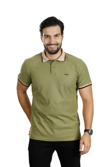 Camiseta tipo polo verde aceituna 001E3