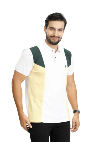 Camiseta tipo polo blanco botella amarillo 084c