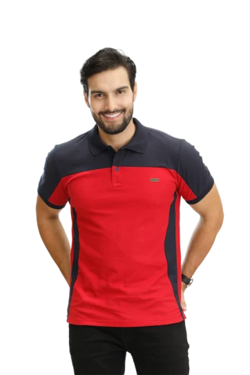 Camiseta tipo polo azul oscuro rojo 085A
