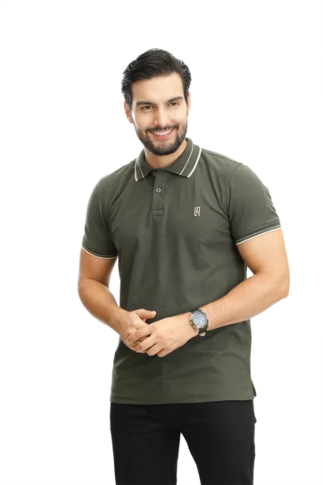 Camiseta tipo polo verde militar 001E2