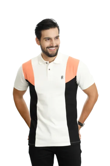 Camiseta tipo polo marfil mandarina negro 084b