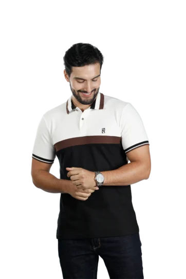 Camiseta tipo polo marfil cafe negro 086b