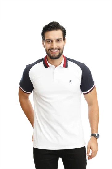 Camiseta tipo polo blanco azul osc 083c