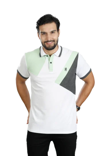 Camiseta tipo polo blanco verde limon cross 087A
