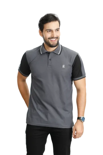 Camiseta tipo polo gris oscuro negro 089E