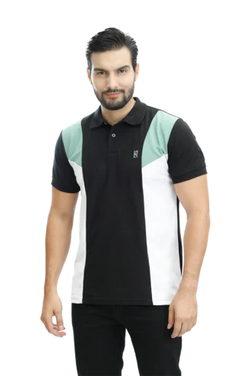 Camiseta tipo polo negro olivo blanco 084F
