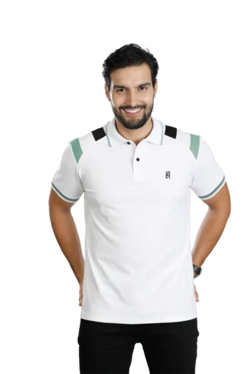 Camiseta tipo polo blanco olivo negro 088b