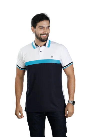 Camiseta tipo polo blanco turquesa azul osc 086a
