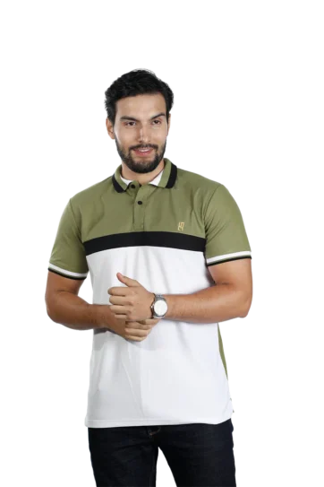 Camiseta tipo polo verde aceituna negro blanco 086c