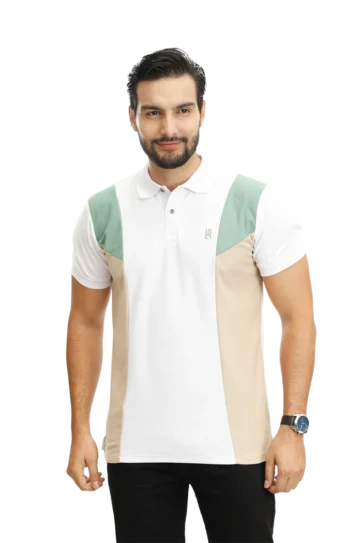 Camiseta tipo polo blanco olivo trigo 084a