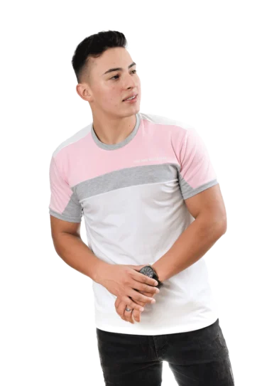 Camiseta T-Shirt Urbana blanco rosado jaspe Hombre 016c