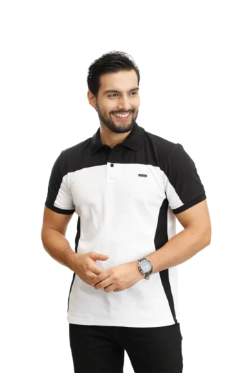 Camiseta tipo polo blanco negro 085D