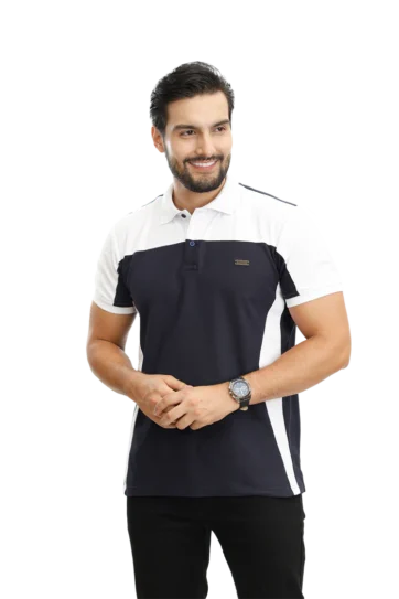 Camiseta tipo polo azul oscuro blanco 085c
