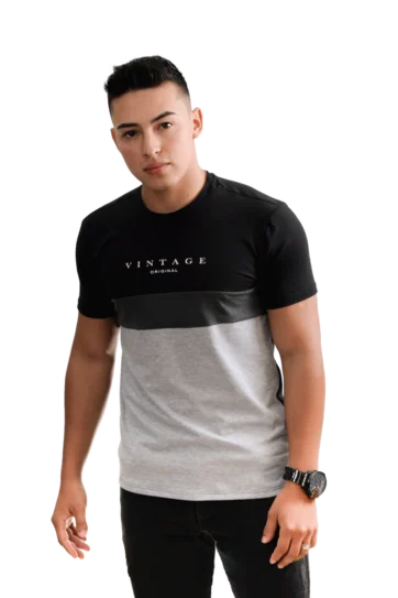 Camiseta T-Shirt Urbana negro cross jaspe Hombre 019a