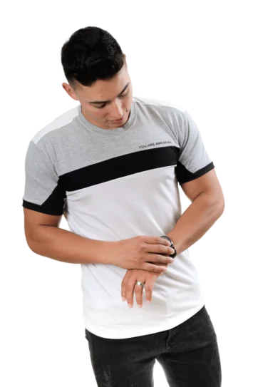 Camiseta T-Shirt Urbana blanco jaspe negro Hombre 016a