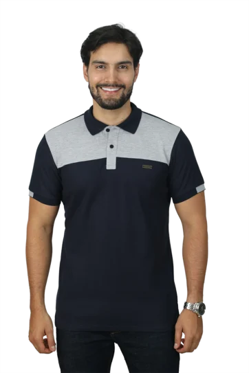 Camiseta tipo polo azul oscuro jaspe 091a