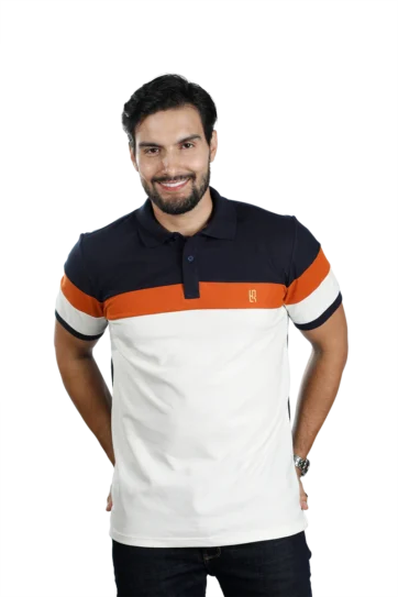 Camiseta tipo polo azul osc terracota marfil 007i