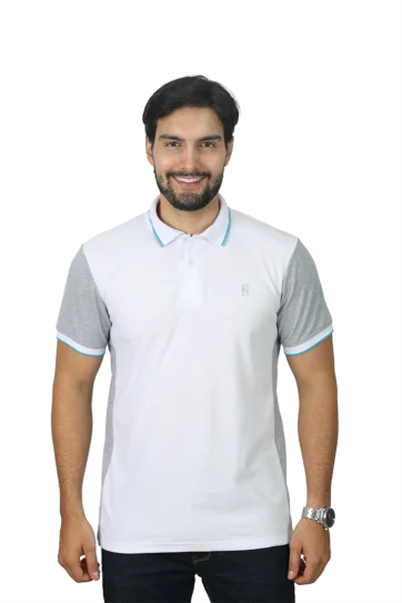 Camiseta tipo polo blanco jaspe turquesa 090e