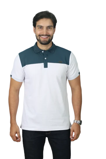 Camiseta tipo polo blanco petroleo 091b