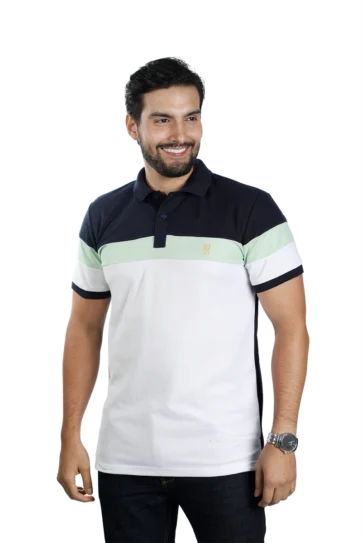 Camiseta tipo polo azul osc limon blanco 007k