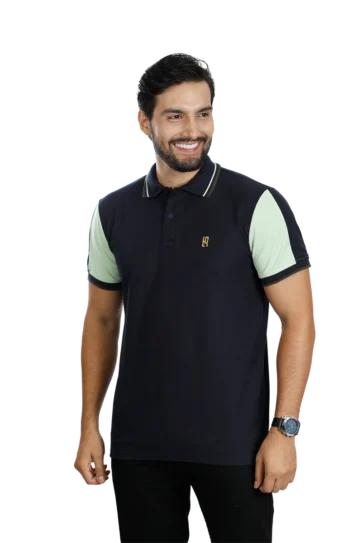 Camiseta tipo polo azul osc verde limon 089a