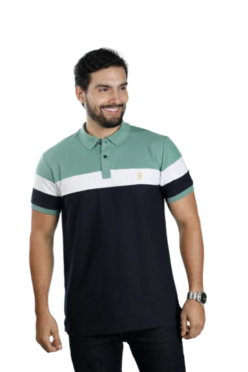 Camiseta tipo polo olivo blanco azul osc 007j