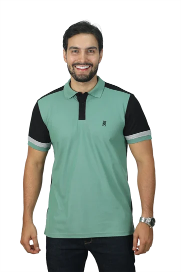 Camiseta tipo polo olivo negro jaspe 053e